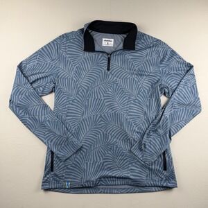 Chubbies Pullover Shirt Mens Small Blue Hawaiian Print Quarter Zip Stretch